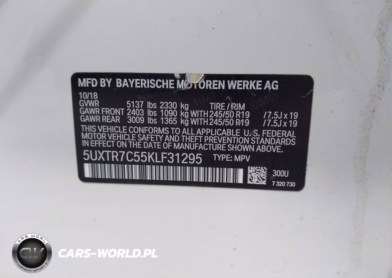 2019 BMW X3 Sdrive30I VIN:5UXTR7C55KLF31295 - 9