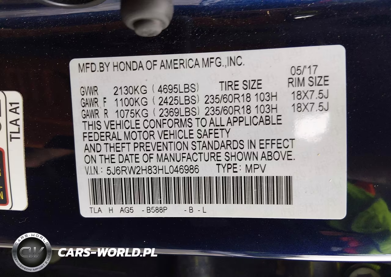 2017 Honda Cr-V Ex-L-Ex-L Navi VIN:5J6RW2H83HL046986 - 9