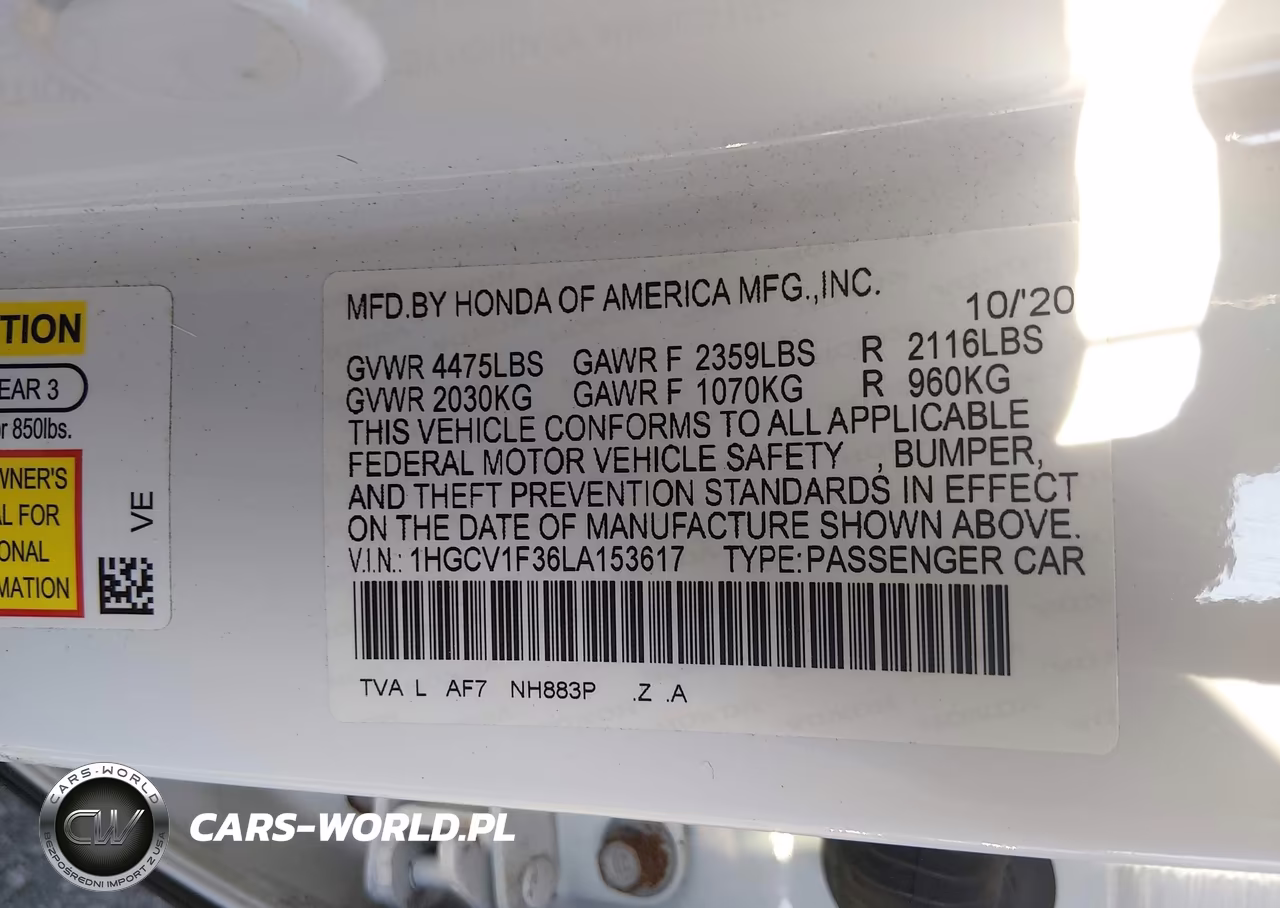 2020 Honda Accord Sport VIN:1HGCV1F36LA153617 - 9