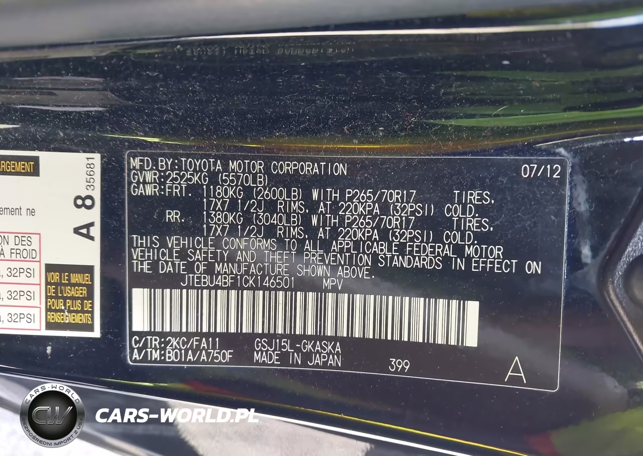 2012 Toyota Fj Cruiser VIN:JTEBU4BF1CK146501 - 9