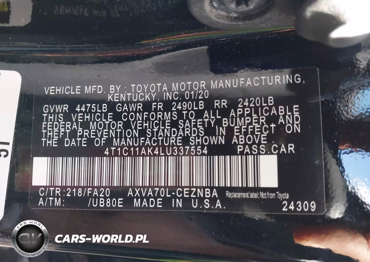 2020 Toyota Camry Le VIN:4T1C11AK4LU337554 - 9