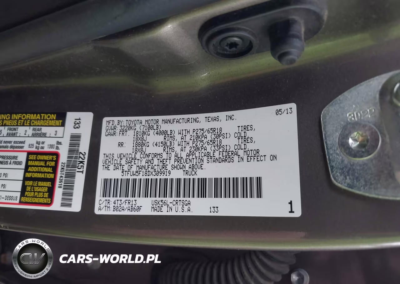 2013 Toyota Tundra Grade 5.7L V8 VIN:5TFUW5F18DX309919 - 9