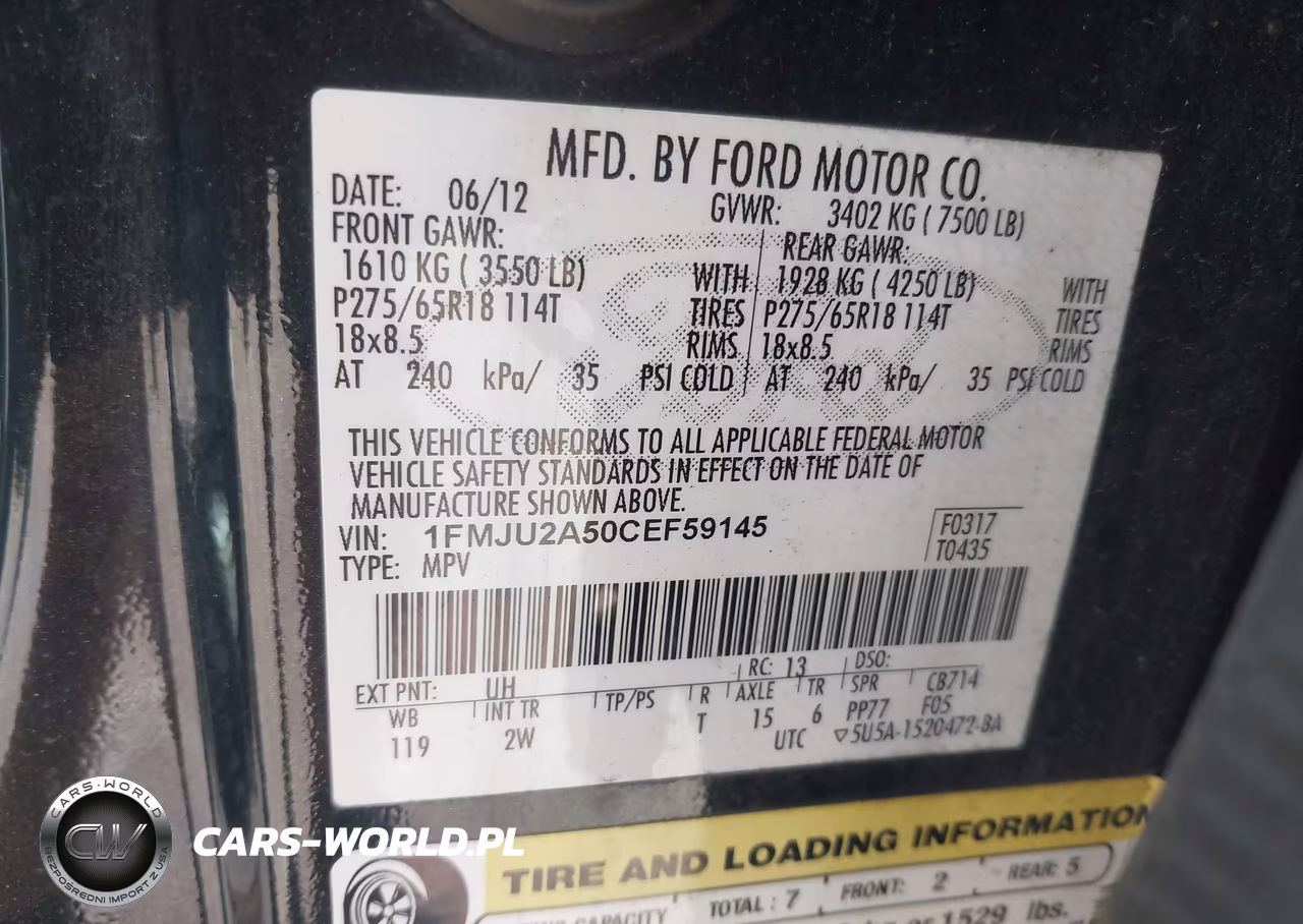 2012 Ford Expedition Limited VIN:1FMJU2A50CEF59145 - 9