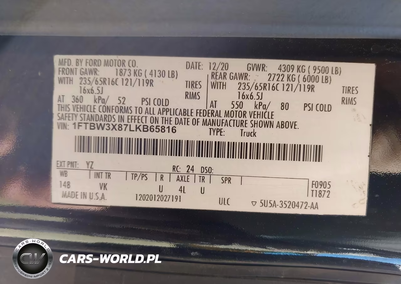 2020 Ford Transit-350 Cargo Van VIN:1FTBW3X87LKB65816 - 9
