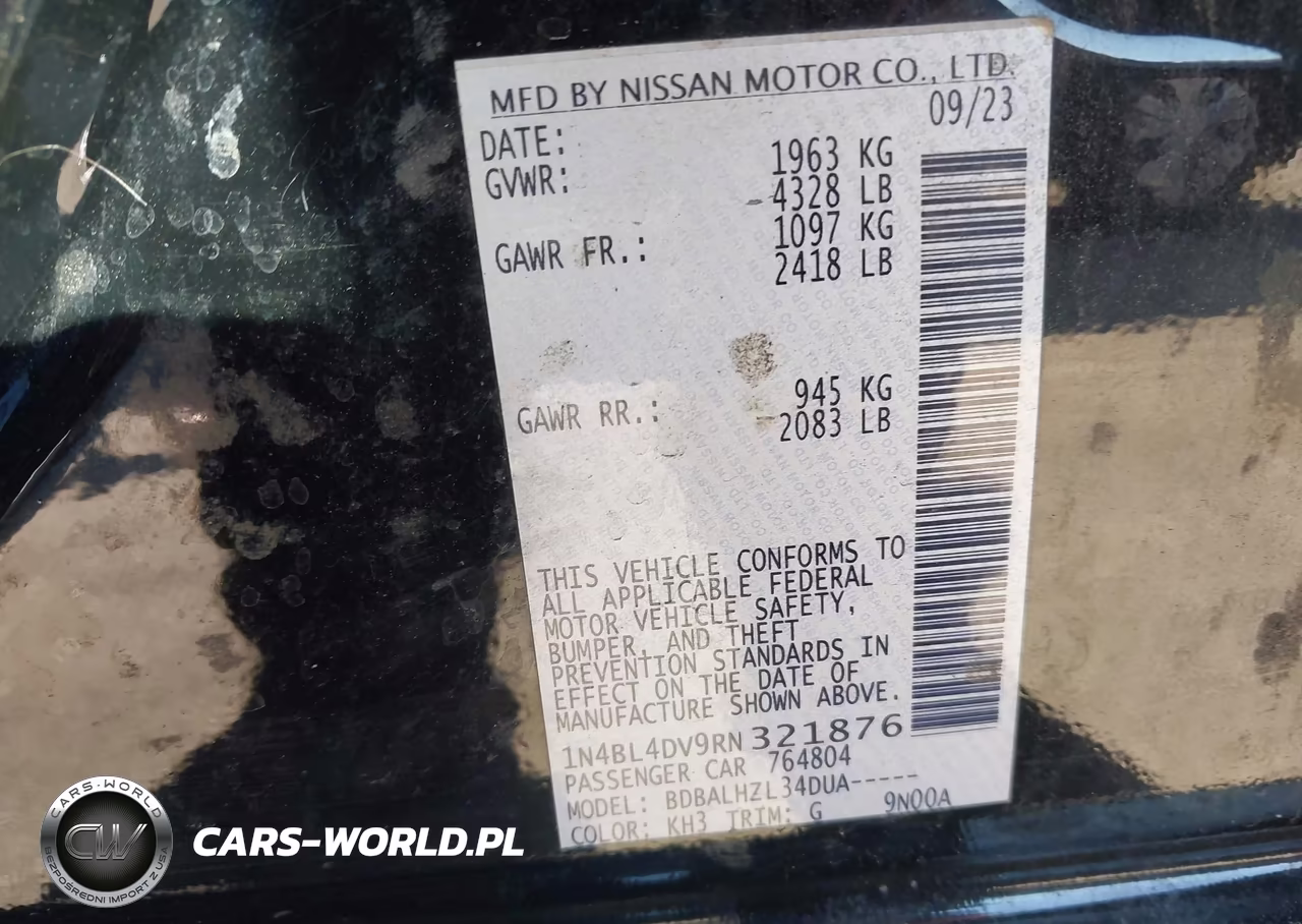 2024 Nissan Altima Sv Fwd VIN:1N4BL4DV9RN321876 - 9