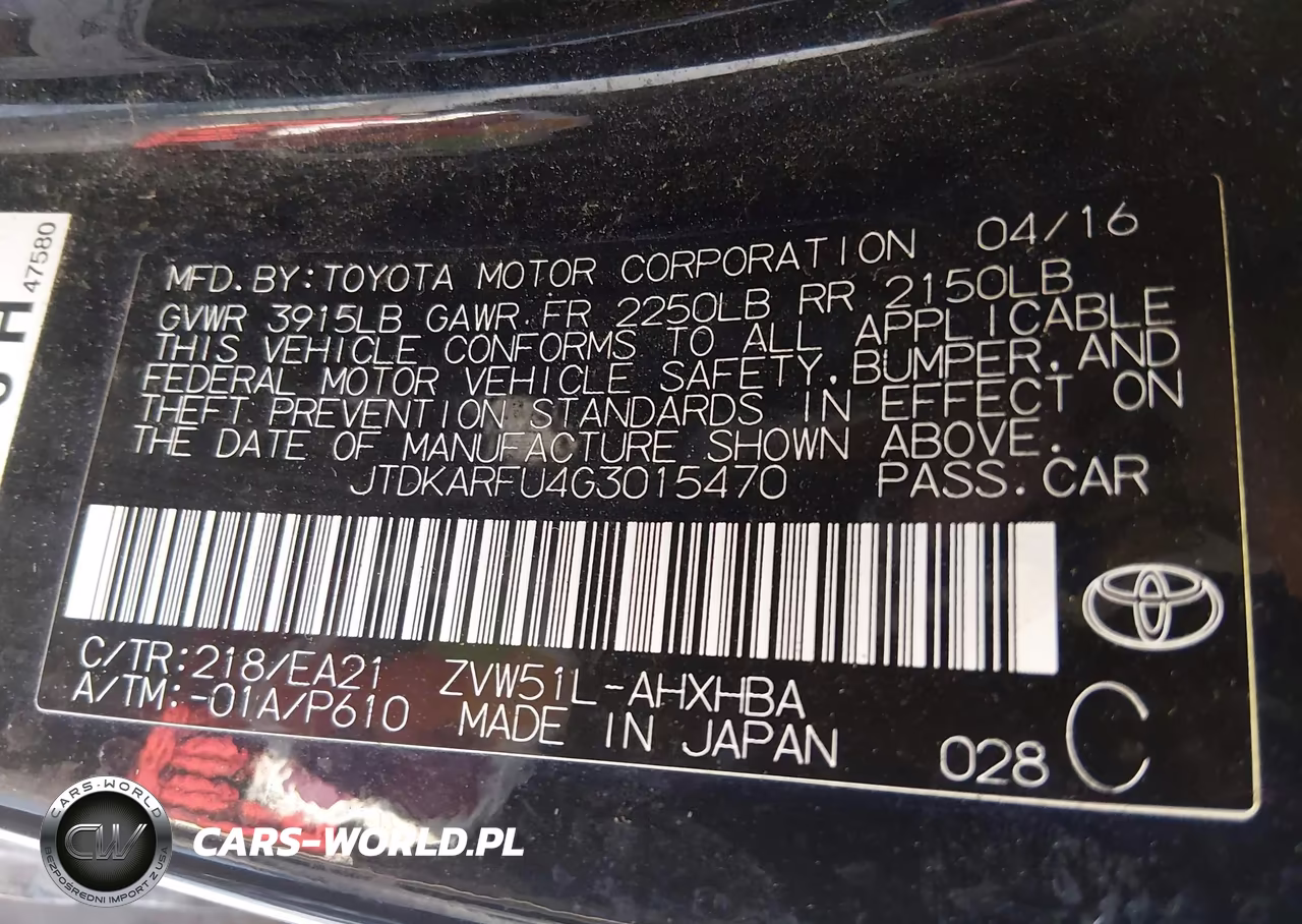2016 Toyota Prius VIN:JTDKARFU4G3015470 - 9