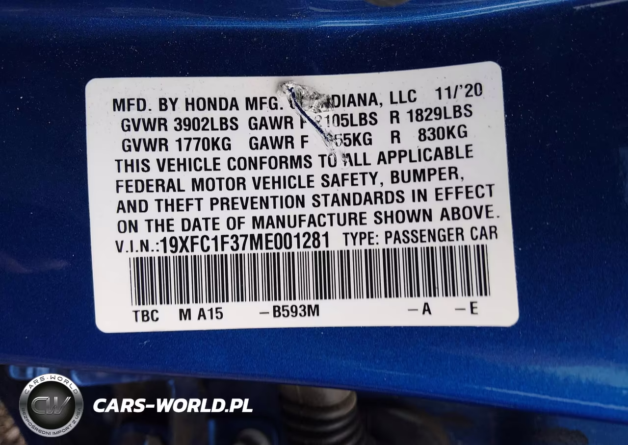 2021 Honda Civic Ex VIN:19XFC1F37ME001281 - 9