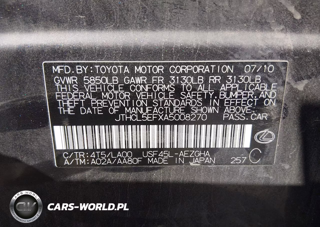 2010 Lexus Ls 460 VIN:JTHCL5EFXA5008270 - 9