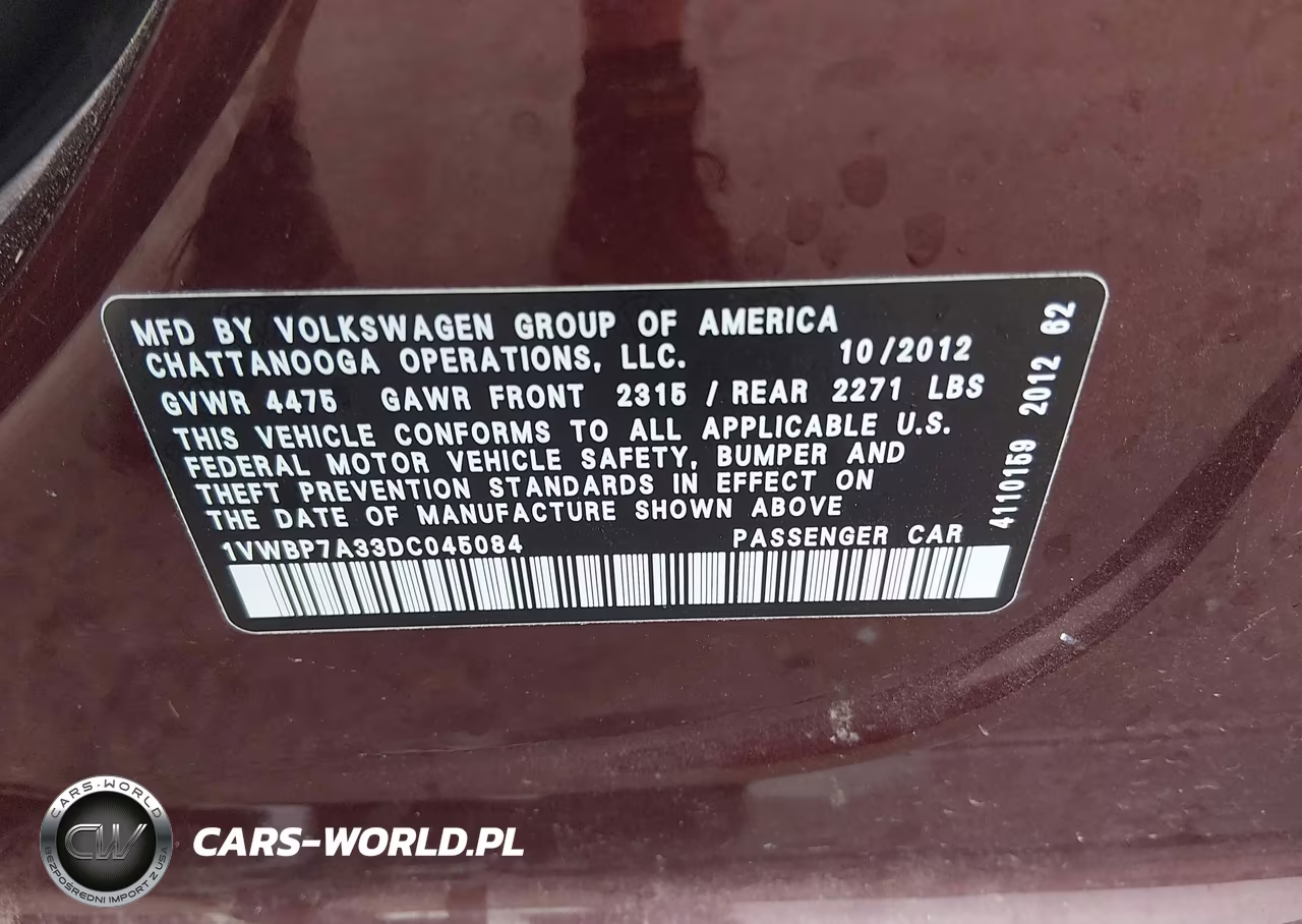 2013 Volkswagen Passat 2.5L Se VIN:1VWBP7A33DC045084 - 9