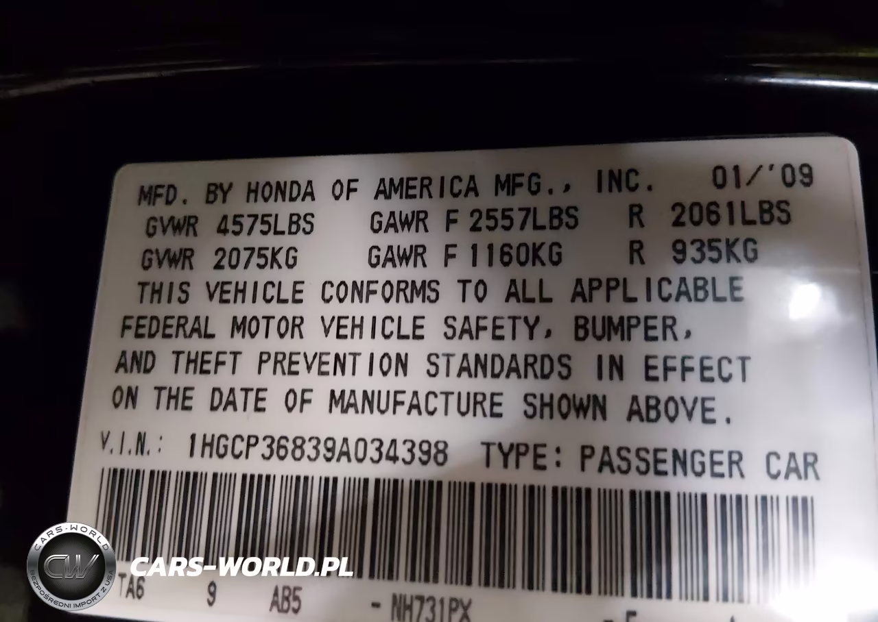 2009 Honda Accord 3.5 Ex-L VIN:1HGCP36839A034398 - 9