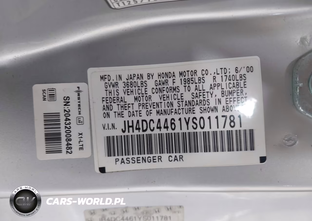 2000 Acura Integra Gs VIN:JH4DC4461YS011781 - 9