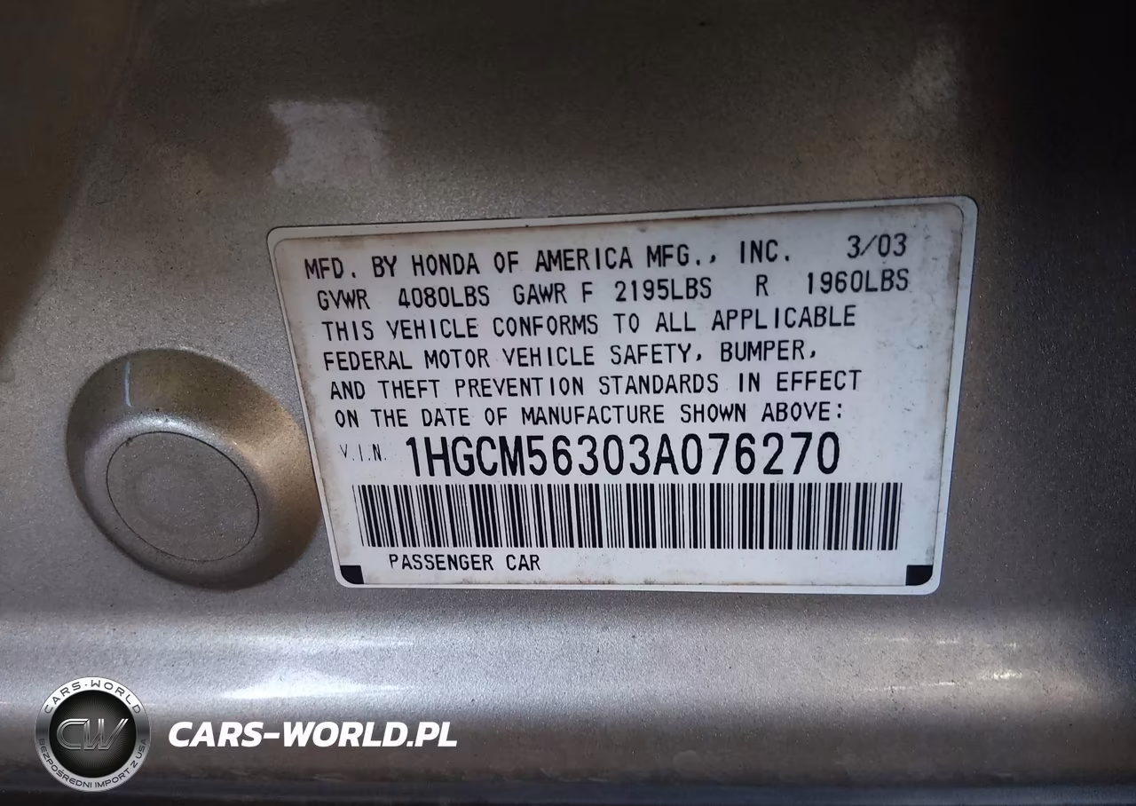 2003 Honda Accord 2.4 Lx VIN:1HGCM56303A076270 - 9