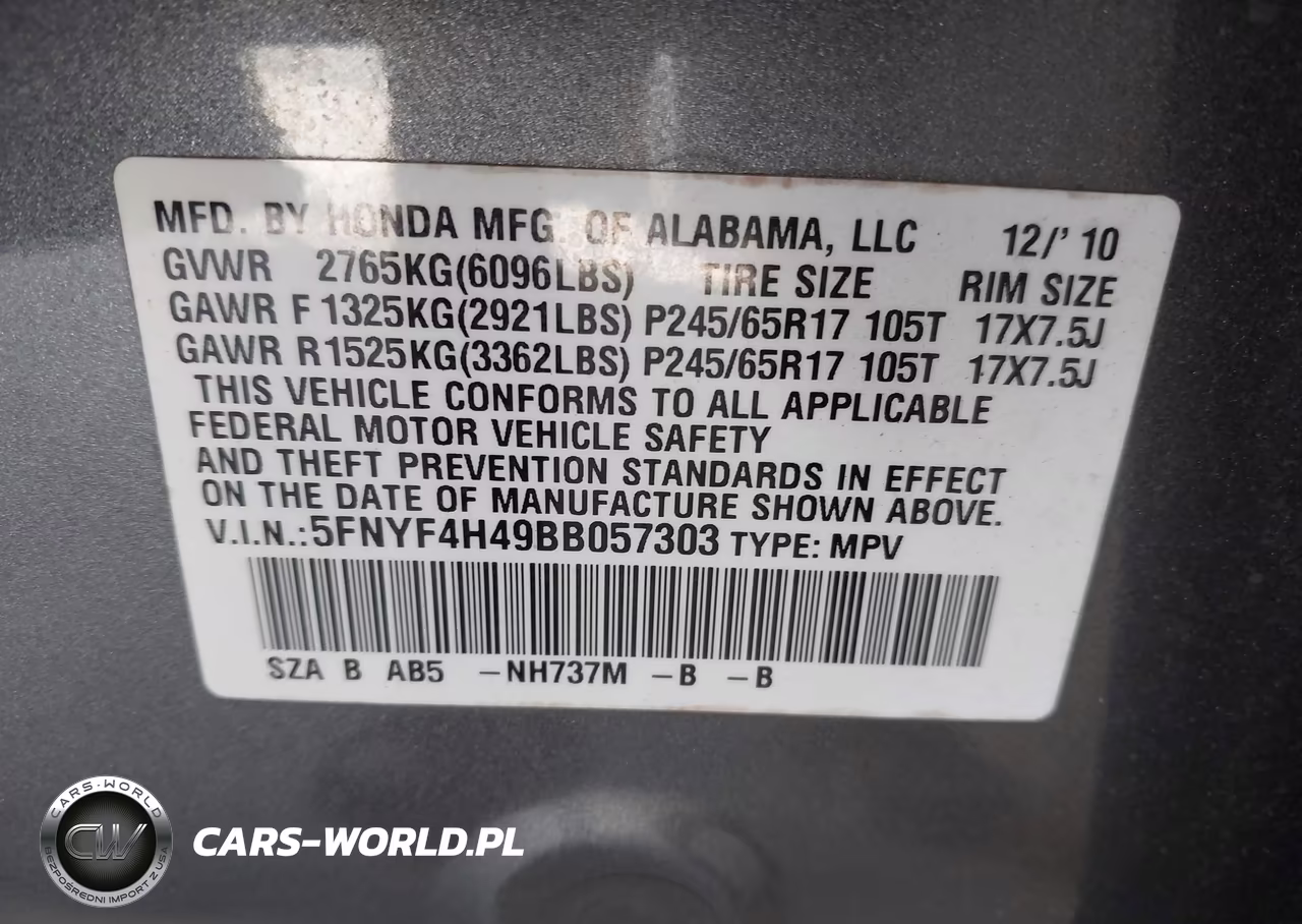 2011 Honda Pilot Ex VIN:5FNYF4H49BB057303 - 9