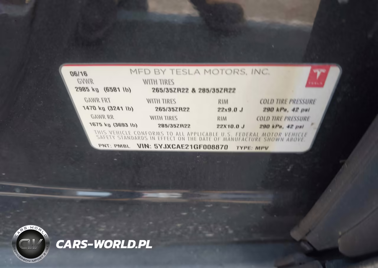 2016 Tesla Model X 60D-70D-75D-90D VIN:5YJXCAE21GF008870 - 9