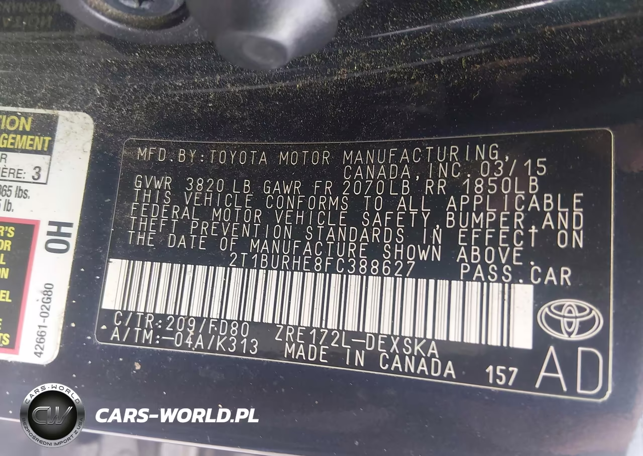 2015 Toyota Corolla S Plus VIN:2T1BURHE8FC388627 - 9