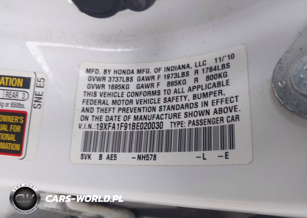 2011 Honda Civic Ex-L VIN:19XFA1F91BE020030 - 9