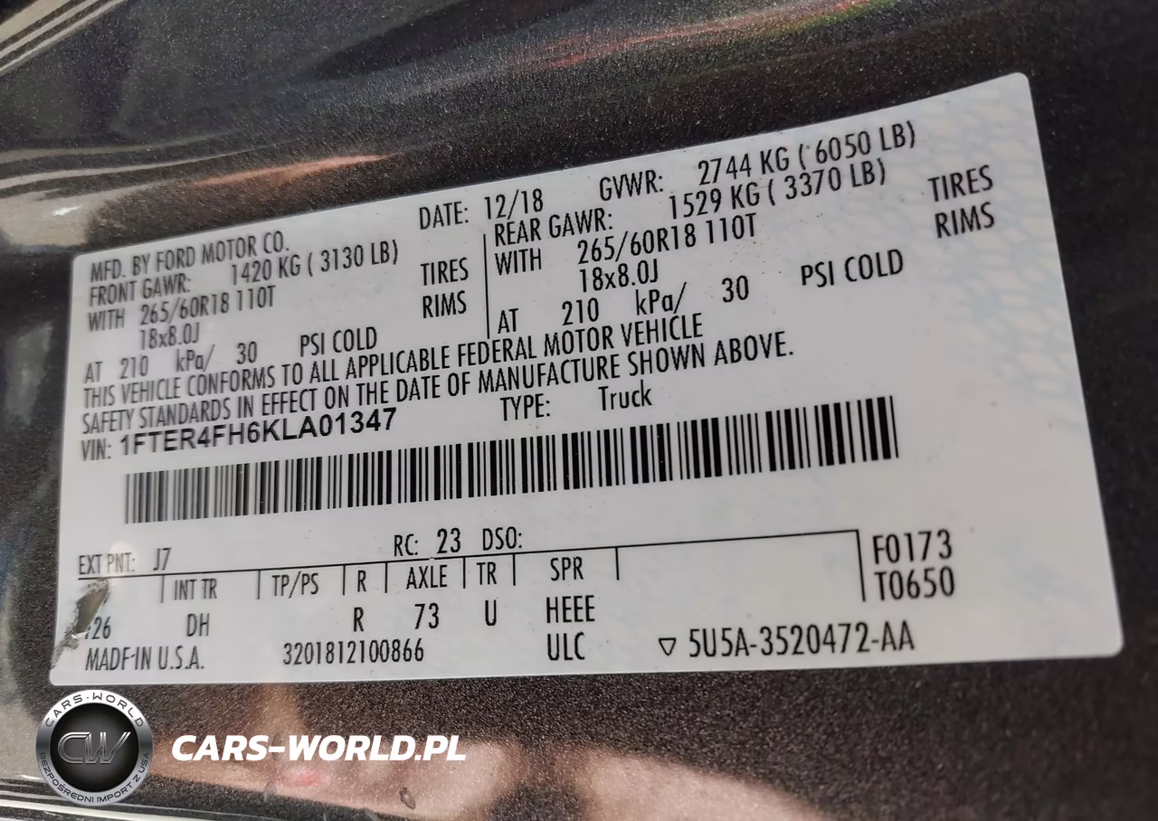 2019 Ford Ranger Lariat VIN:1FTER4FH6KLA01347 - 9