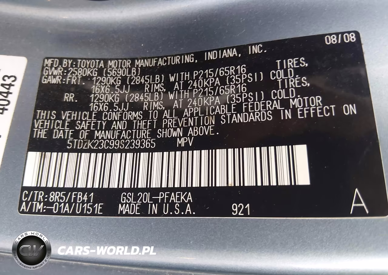 2009 Toyota Sienna Ce VIN:5TDZK23C99S239365 - 9