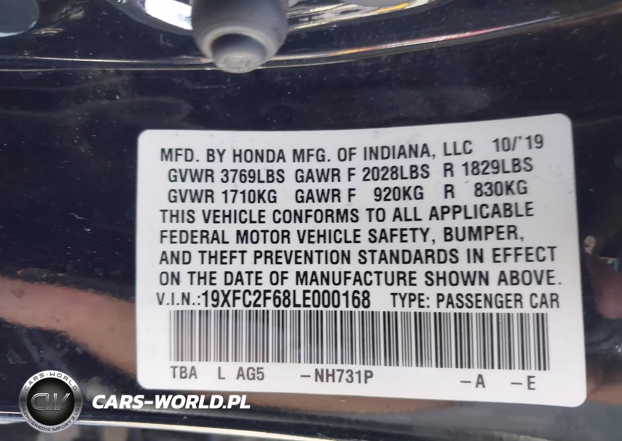 2020 Honda Civic Lx VIN:19XFC2F68LE000168 - 9