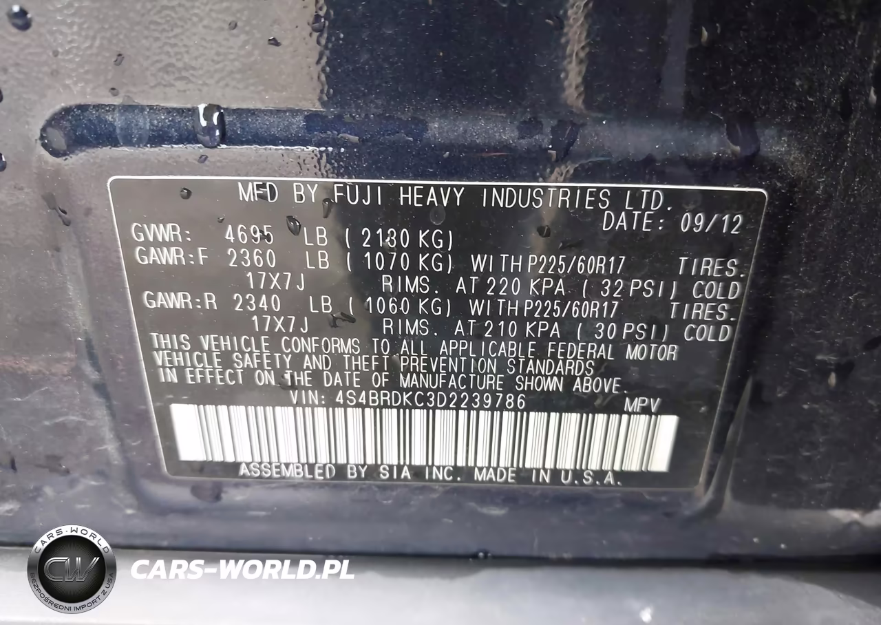 2013 Subaru Outback 3.6R Limited VIN:4S4BRDKC3D2239786 - 9