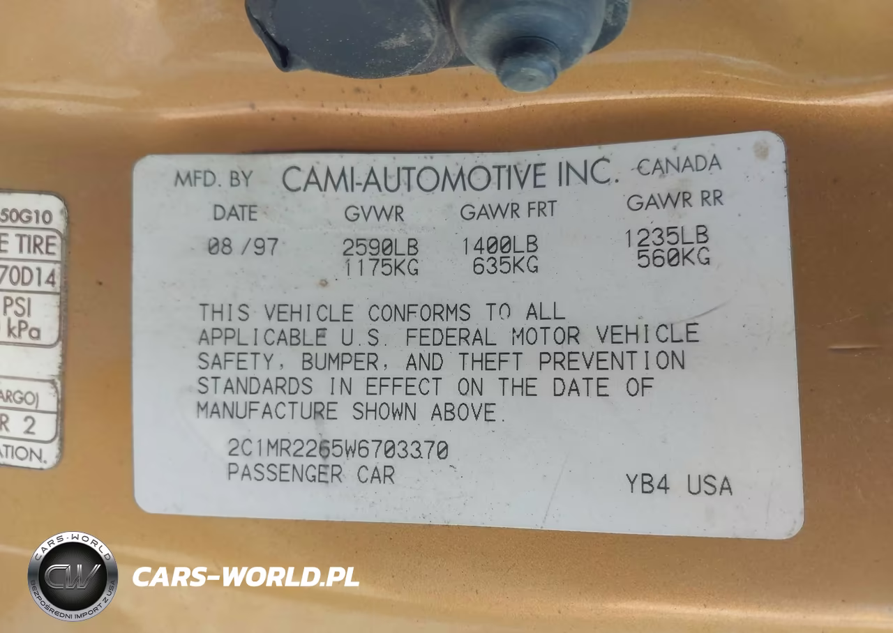 1998 Chevrolet Metro VIN:2C1MR2265W6703370 - 9