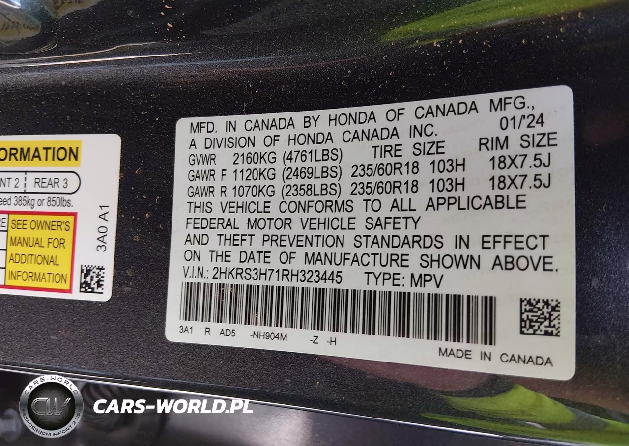 2024 Honda Cr-V Ex-L 2Wd VIN:2HKRS3H71RH323445 - 9
