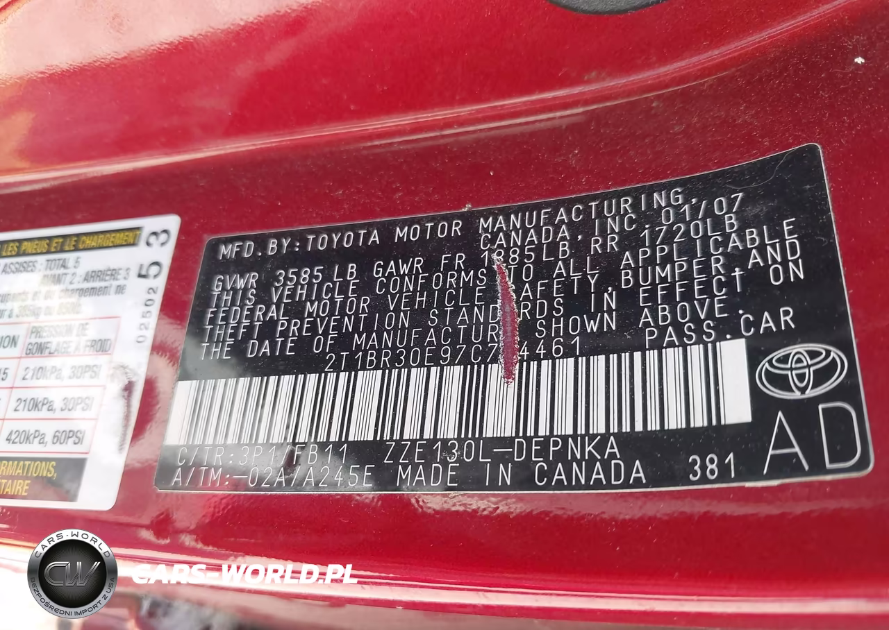 2007 Toyota Corolla Le VIN:2T1BR30E97C794461 - 9