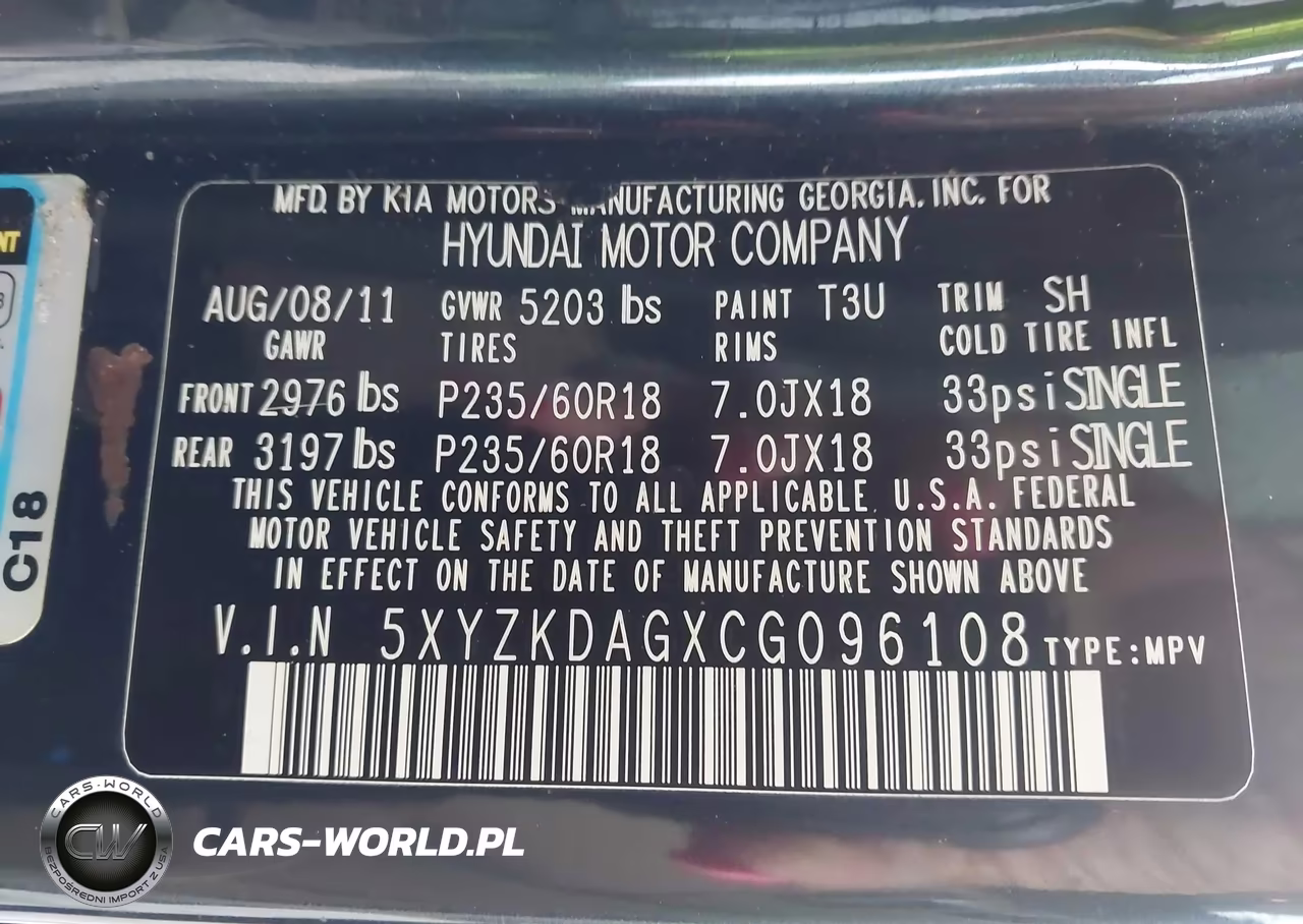 2012 Hyundai Santa Fe Limited V6 VIN:5XYZKDAGXCG096108 - 9
