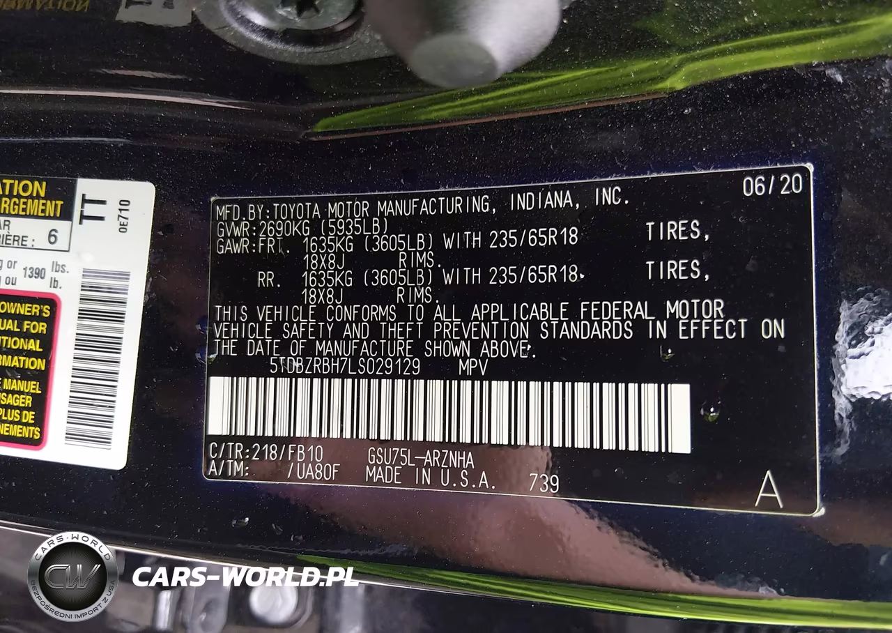 2020 Toyota Highlander Le VIN:5TDBZRBH7LS029129 - 9