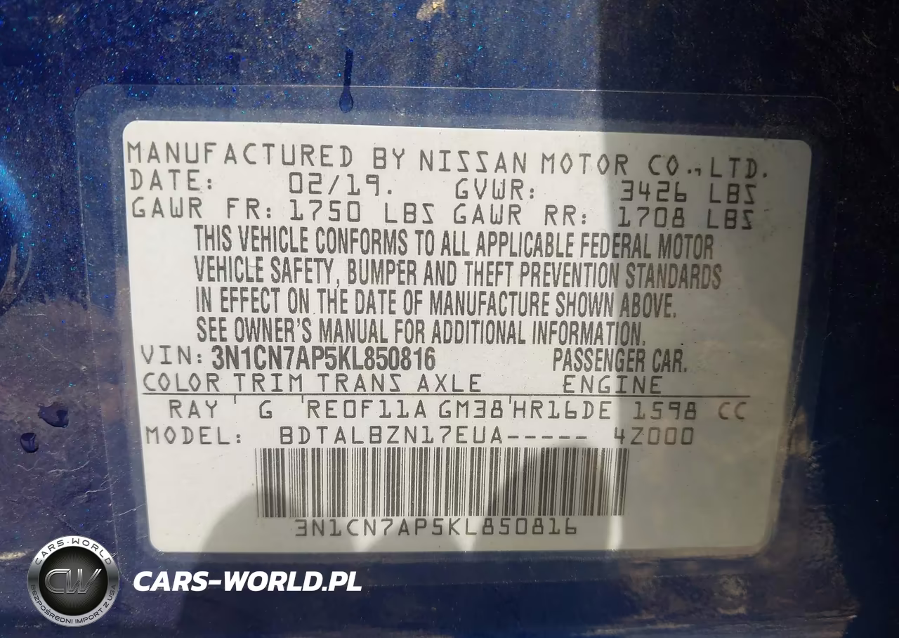 2019 Nissan Versa 1.6 Sv VIN:3N1CN7AP5KL850816 - 9