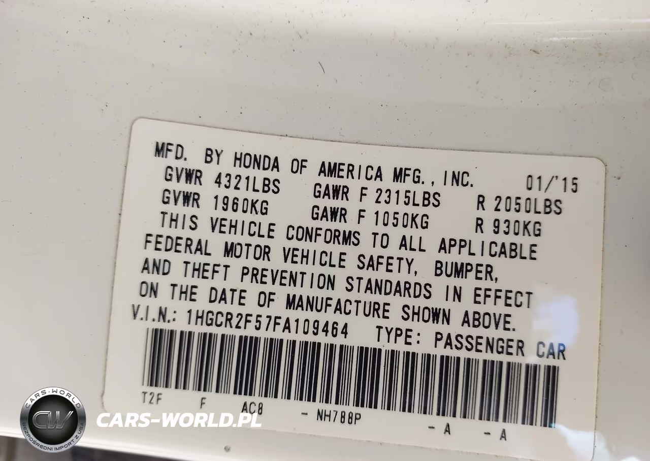 2015 Honda Accord Sport VIN:1HGCR2F57FA109464 - 9