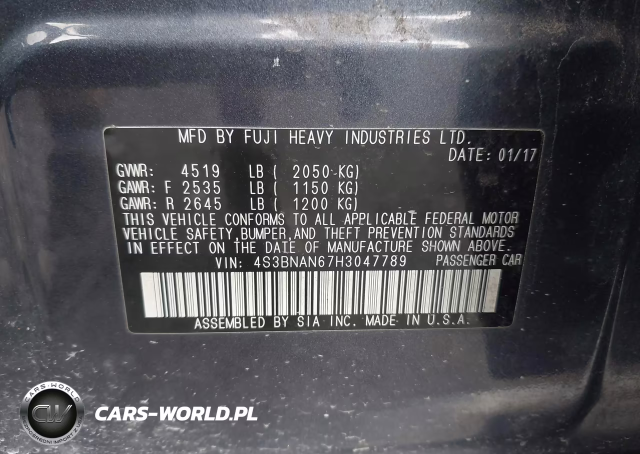 2017 Subaru Legacy 2.5I Limited VIN:4S3BNAN67H3047789 - 9