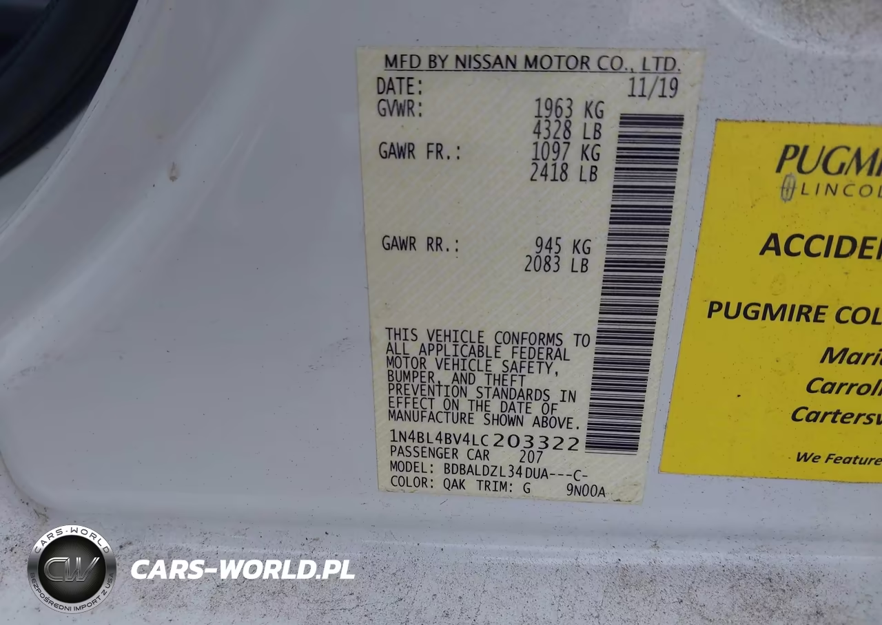 2020 Nissan Altima S Fwd VIN:1N4BL4BV4LC203322 - 9