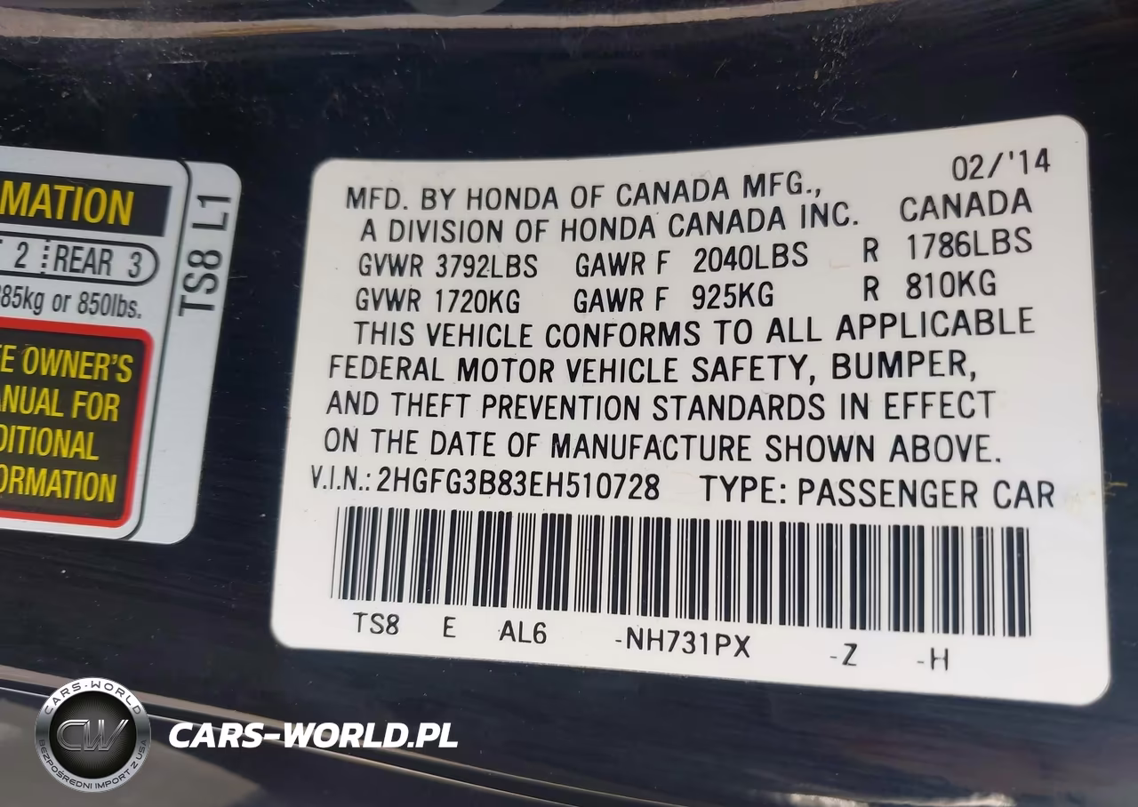 2014 Honda Civic Ex VIN:2HGFG3B83EH510728 - 9