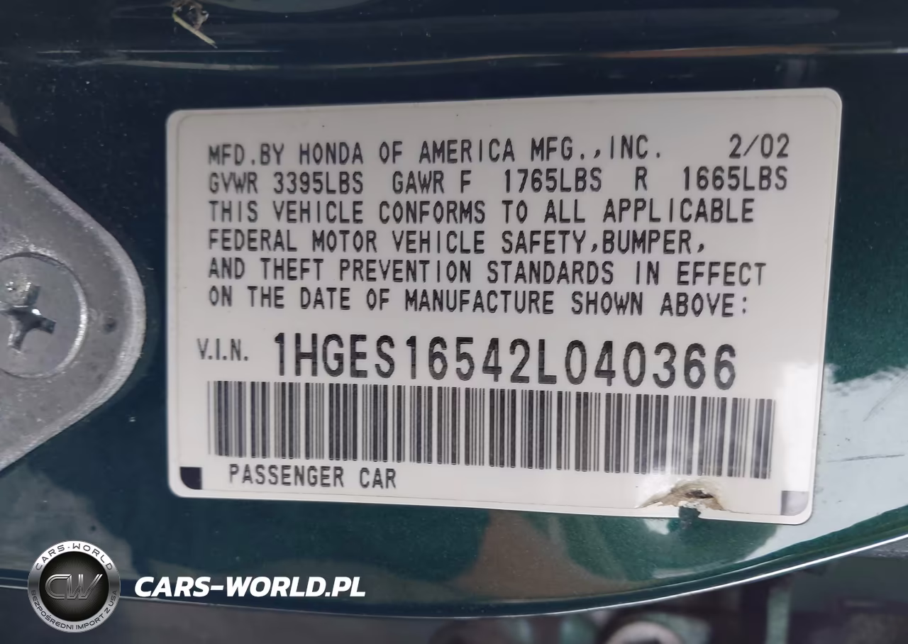 2002 Honda Civic Lx VIN:1HGES16542L040366 - 9