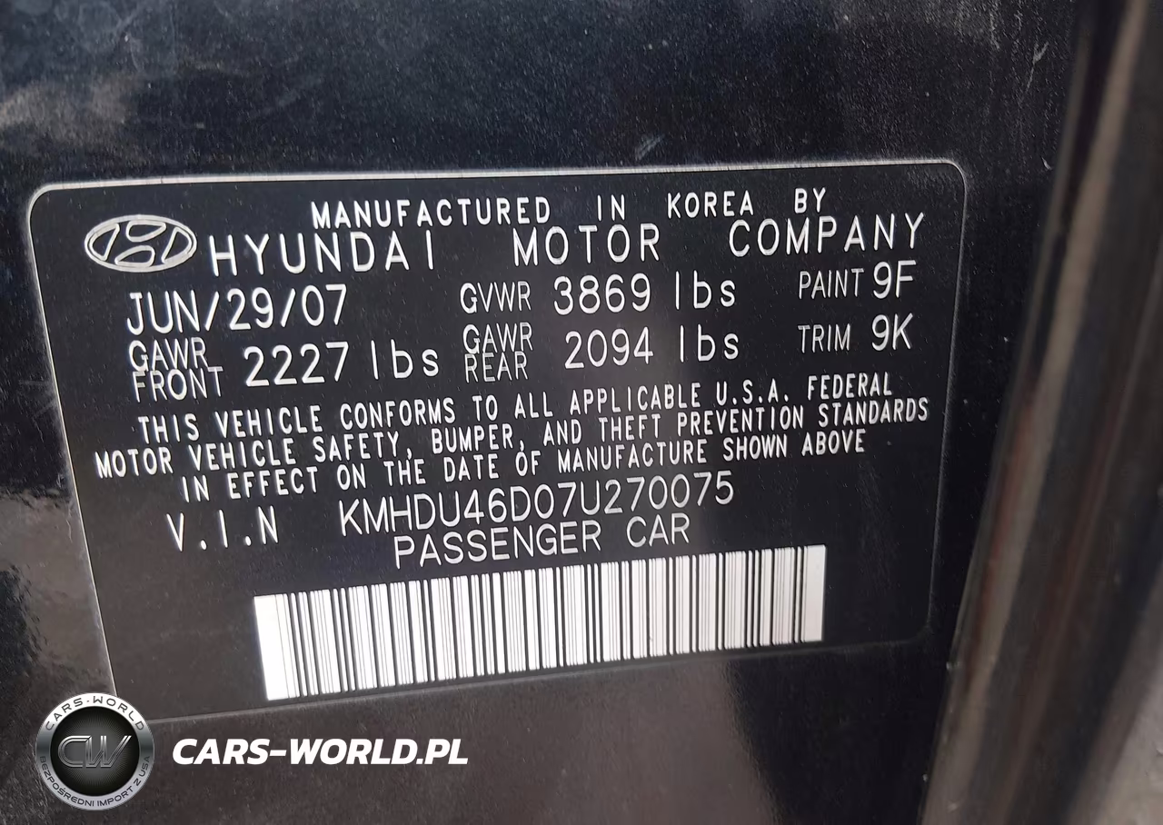 2007 Hyundai Elantra Gls-Limited-Se VIN:KMHDU46D07U270075 - 9