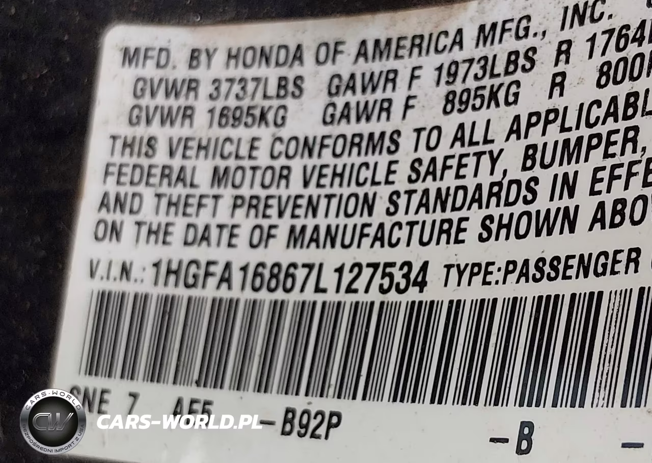 2007 Honda Civic Ex VIN:1HGFA16867L127534 - 9