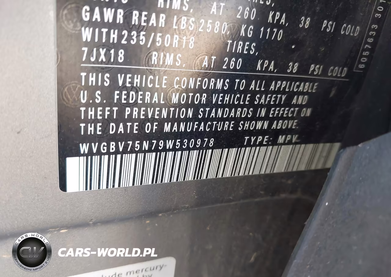 2009 Volkswagen Tiguan Sel VIN:WVGBV75N79W530978 - 9