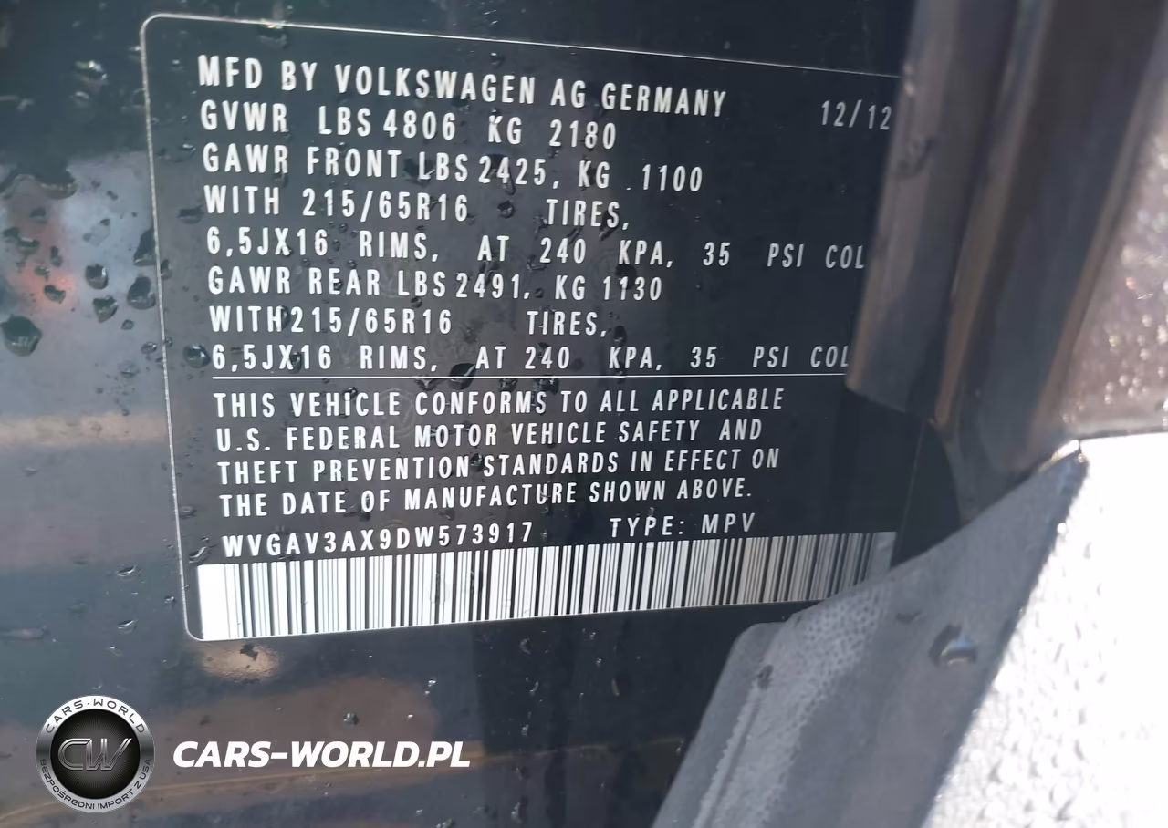2013 Volkswagen Tiguan S VIN:WVGAV3AX9DW573917 - 9