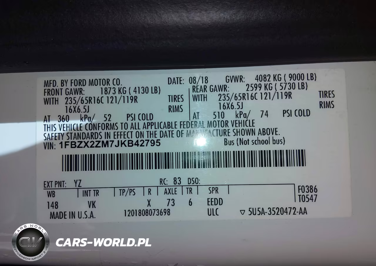 2018 Ford Transit-350 Xl VIN:1FBZX2ZM7JKB42795 - 9