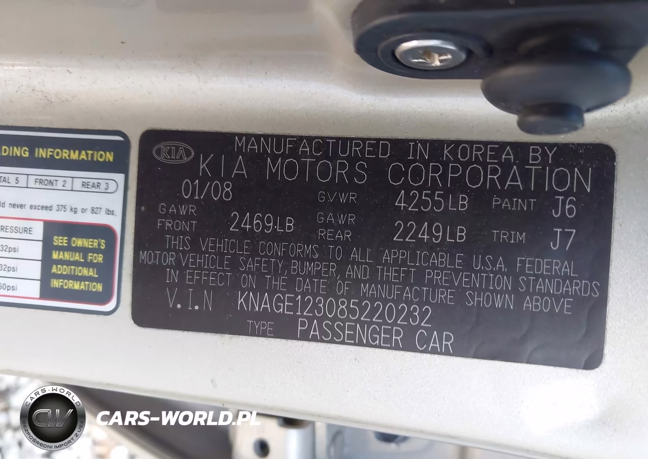 2008 Kia Optima Lx VIN:KNAGE123085220232 - 9