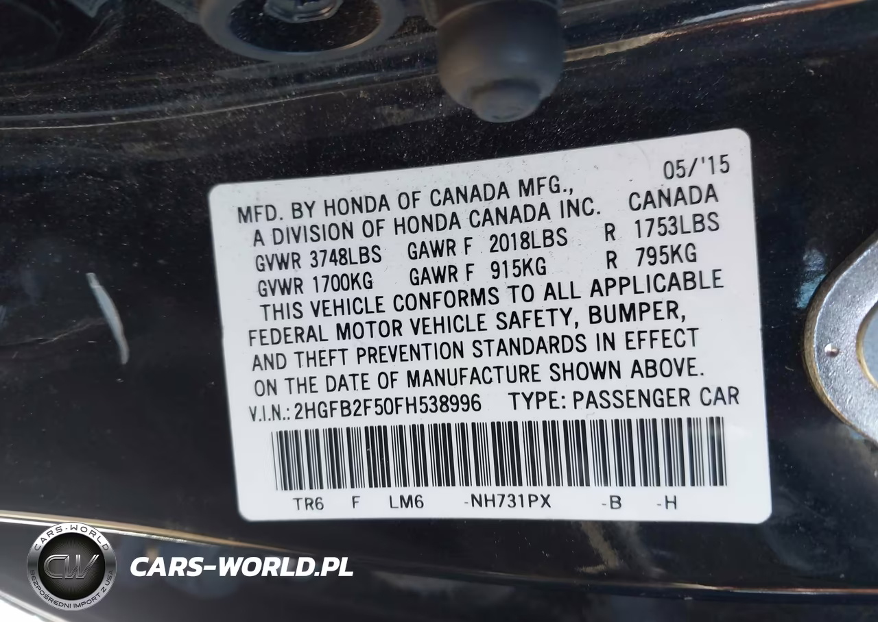 2015 Honda Civic Lx VIN:2HGFB2F50FH538996 - 9