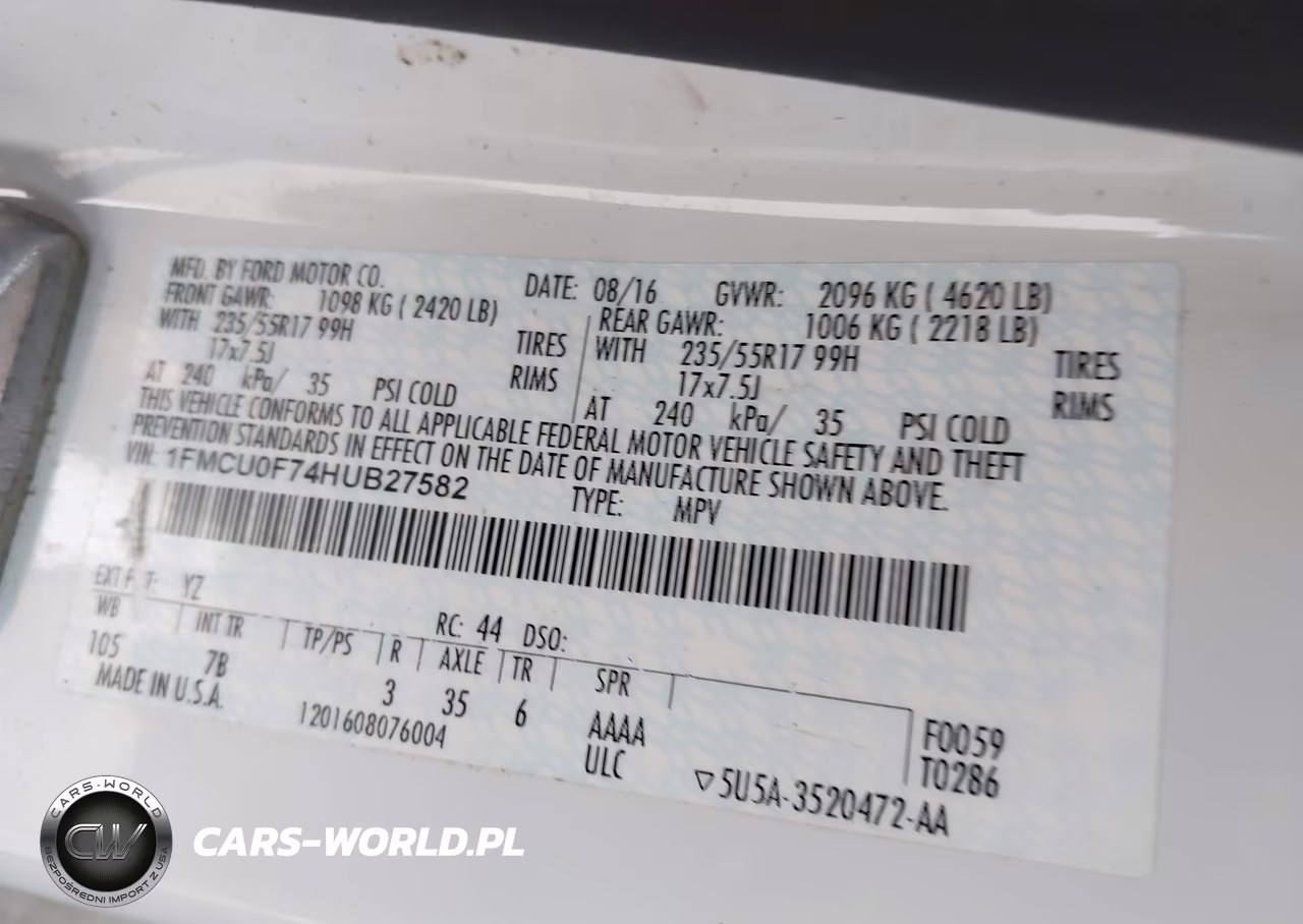2017 Ford Escape S VIN:1FMCU0F74HUB27582 - 9