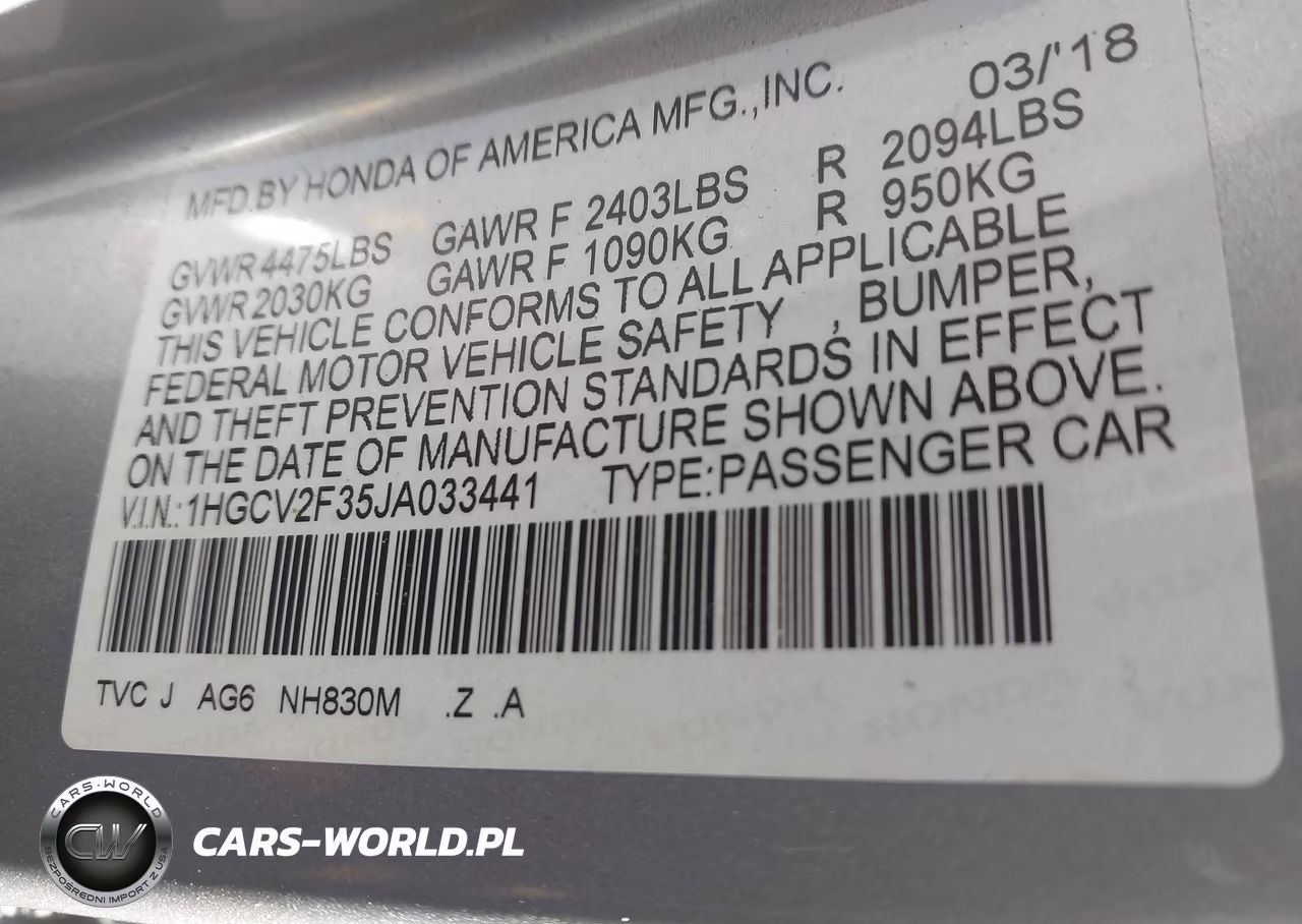 2018 Honda Accord Sport 2.0T VIN:1HGCV2F35JA033441 - 9