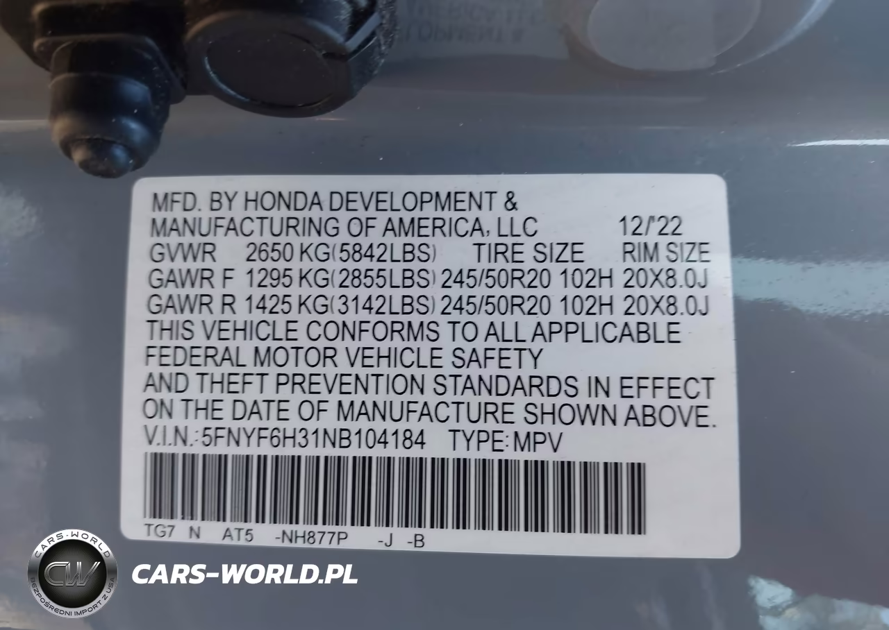 2022 Honda Pilot Awd Sport VIN:5FNYF6H31NB104184 - 9