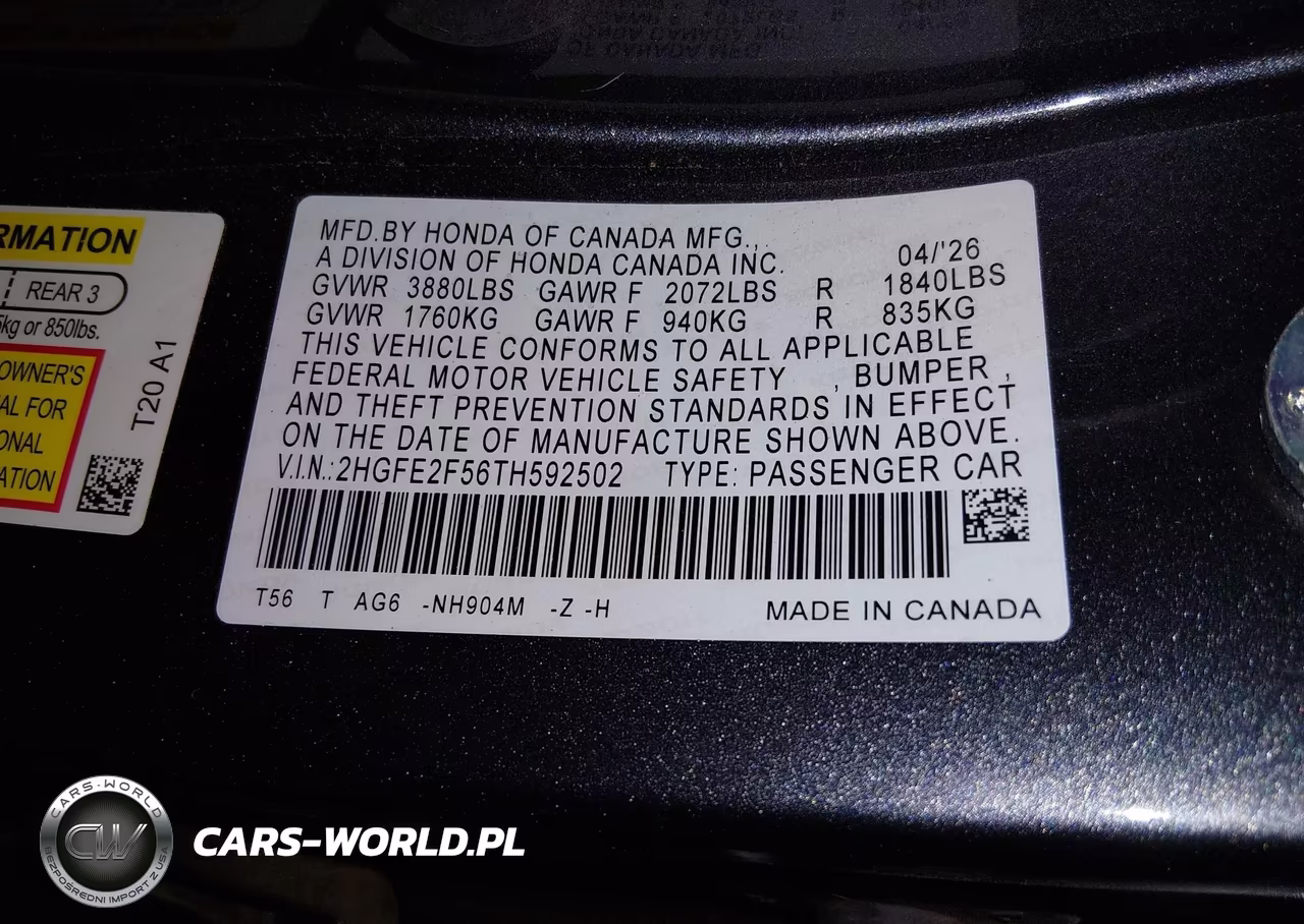 2026 Honda Civic Sport VIN:2HGFE2F56TH592502 - 9