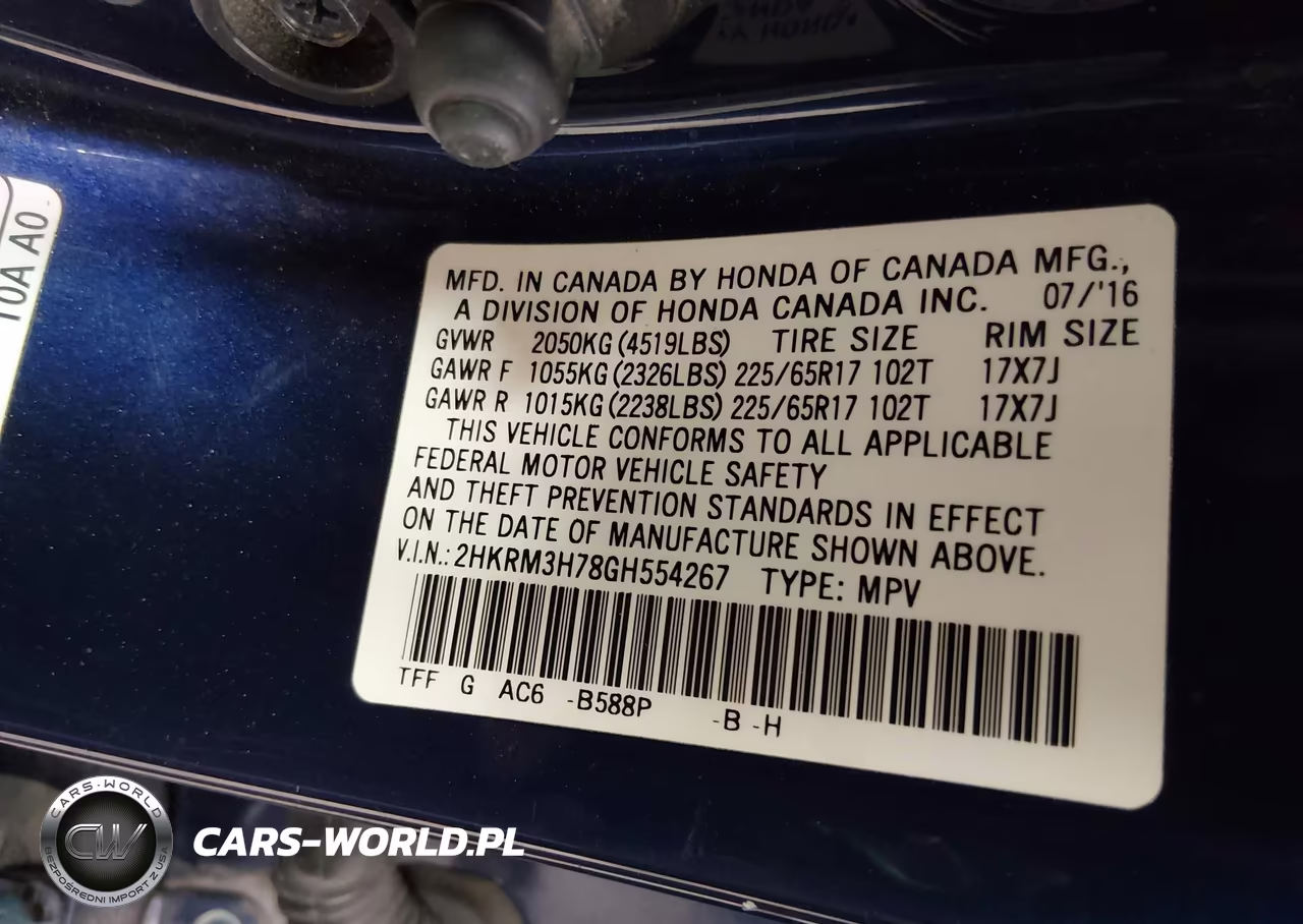 2016 Honda Cr-V Ex-L VIN:2HKRM3H78GH554267 - 9