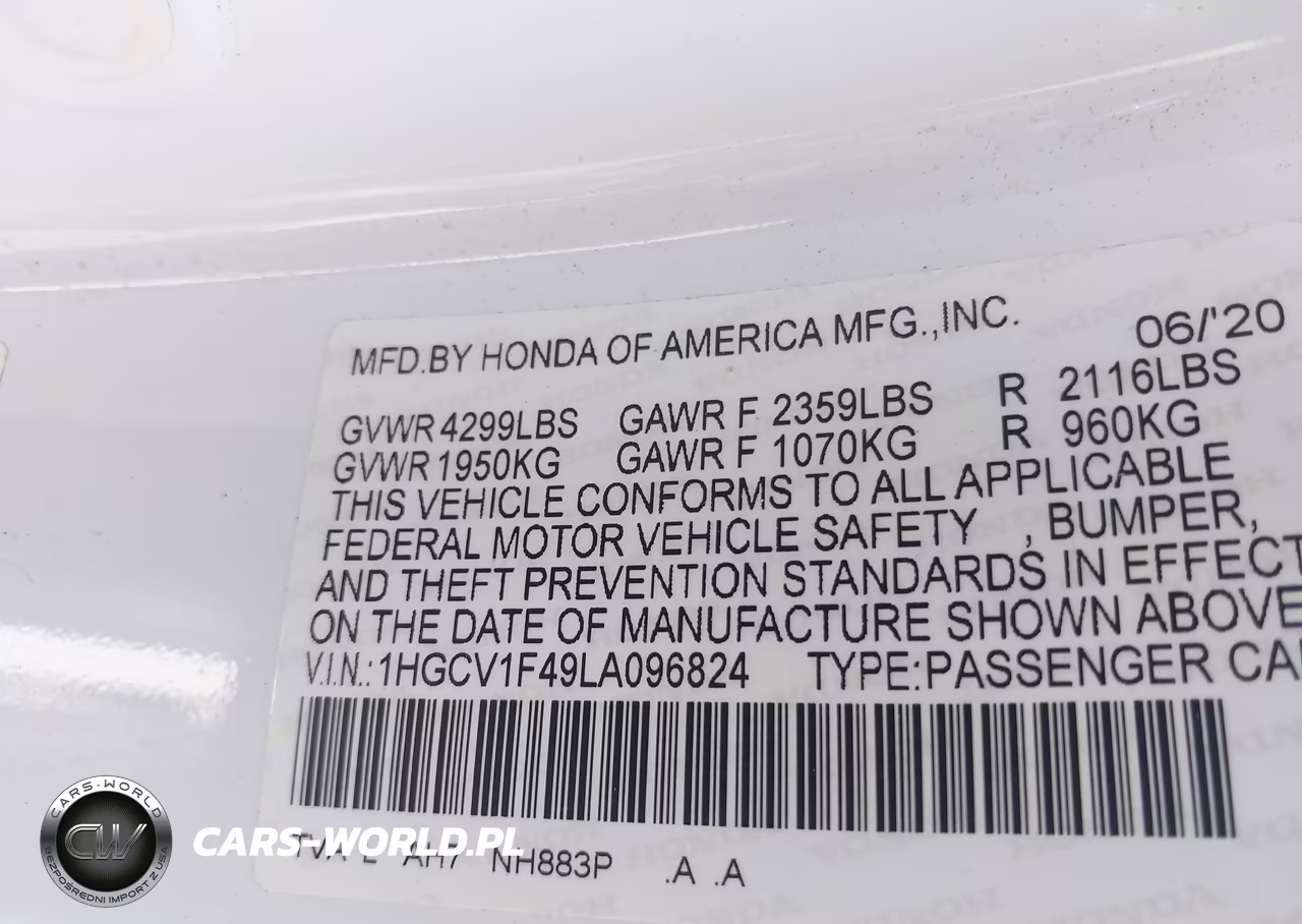 2020 Honda Accord Ex VIN:1HGCV1F49LA096824 - 9