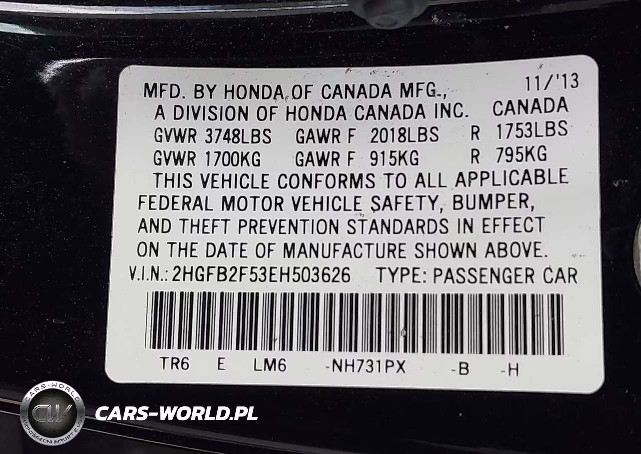 2014 Honda Civic Lx VIN:2HGFB2F53EH503626 - 9