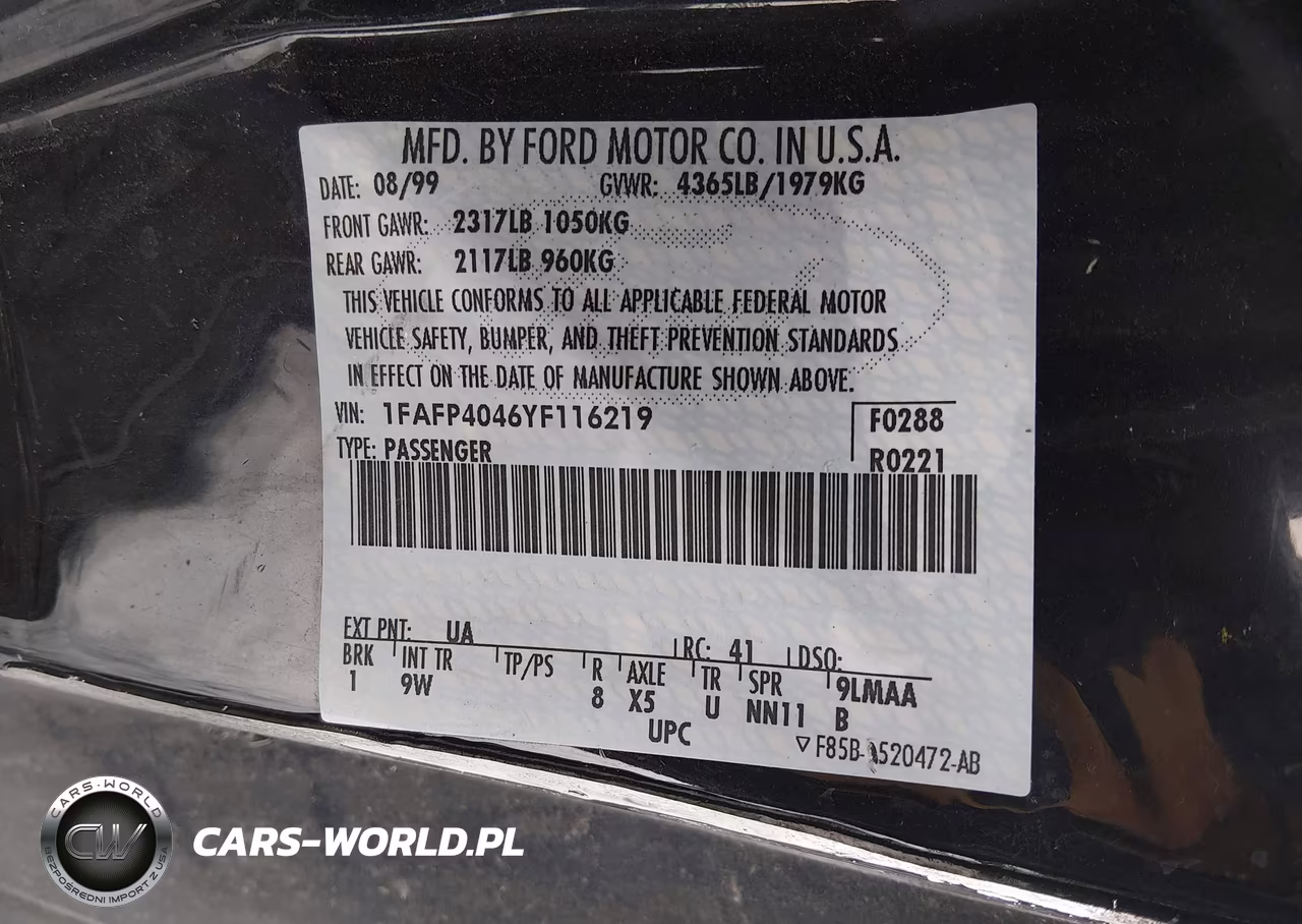 2000 Ford Mustang VIN:1FAFP4046YF116219 - 9